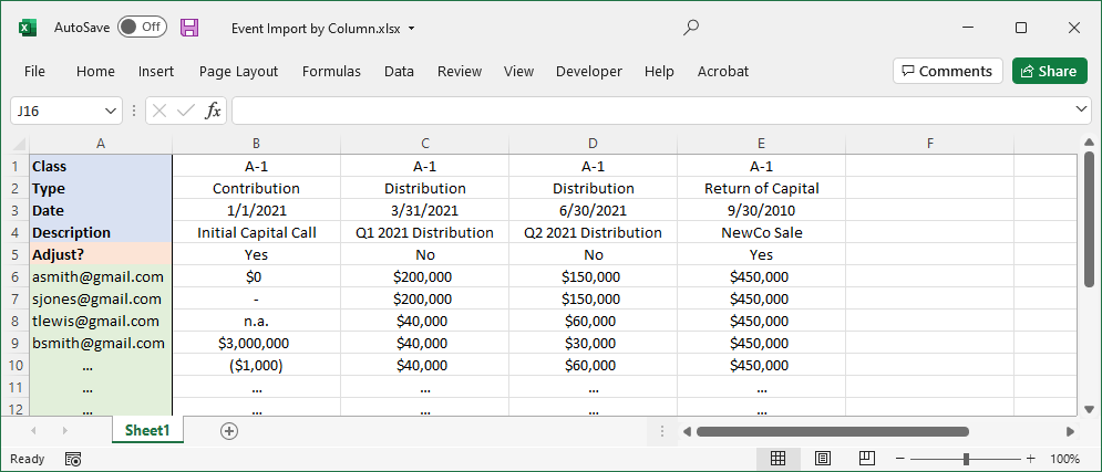 Example Excel worksheet